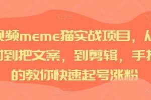 短视频meme猫实战项目，从选素材到把文案，到剪辑，手把手的教你快速起号涨粉