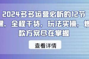 2024多多运营必听的12节课，全程干货，玩法实操，爆款方案尽在掌握