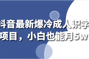 抖音最新爆冷成人识字项目，小白也能月5w