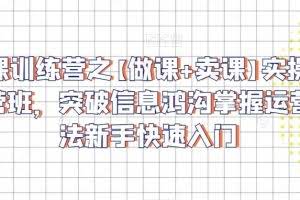卖课训练营之【做课+卖课】实操与运营班，突破信息鸿沟掌握运营方法新手快速入门