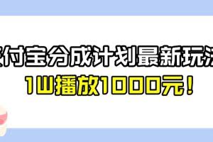 全新蓝海，支付宝分成计划最新玩法介绍，1W播放1000元！【揭秘】