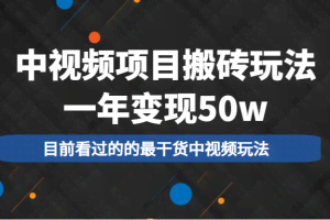 中视频项目搬砖玩法，一年变现50w，目前看过的的最干货中视频玩法