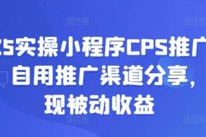 2025实操小程序CPS推广项目，自用推广渠道分享，实现被动收益