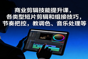 商业剪辑技能提升课，各类型短片剪辑和组接技巧，节奏把控，教调色、音乐处理等