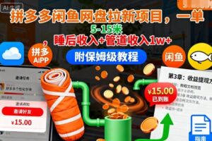 拼多多闲鱼网盘拉新项目，一单5-15米，睡后收入+管道收入1w+（附保姆级教程）