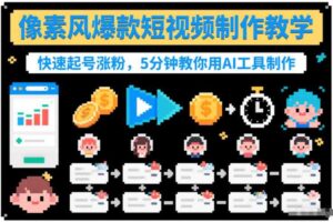 像素风爆款短视频制作教学，快速起号涨粉，5分钟教你用AI工具制作
