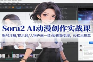 Sora2 AI动漫创作实战课:账号注册/提示词/人物声画一致/短视频变现,轻松出爆款