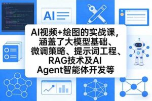 AI视频+绘图的实战课，涵盖了大模型基础、微调策略、提示词工程、RAG技术及AI Agent智能体开发等