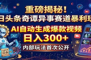 重磅揭秘!今日头条奇谭异事赛道暴利玩法:AI自动生成爆款视频,日入300+