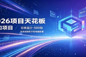 2026项目天花板,风口项目,日收益3~500+全自动挂机,不吃配置