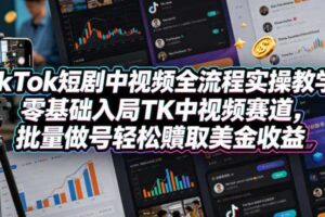 TikTok短剧中视频全流程实操教学,零基础入局TK中视频赛道,批量做号轻松賺取美金收益